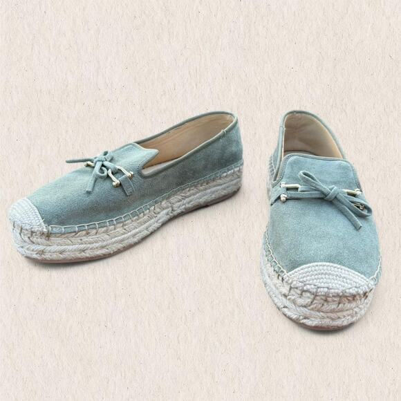 Talbots Sage Green Suede Espadrille Loafers Bow Size 8 Coastal‎ Preppy Chic - Picture 2 of 8